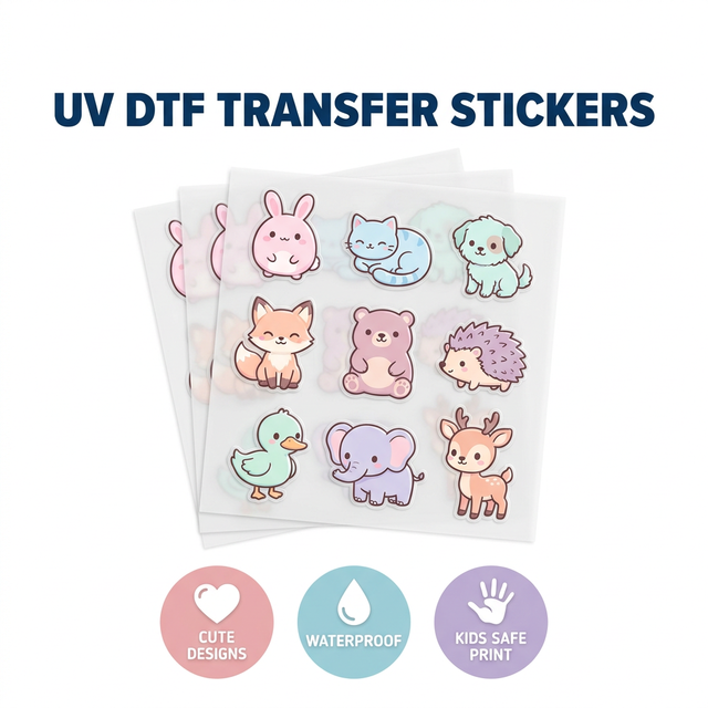 Premium 3D UV DTF Stickers Cute Cartoon Animal Series DIY Waterproof Transfer Stickers for Any Surface Cups Laptops Notebooks