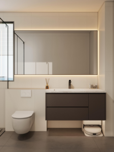 Modern Dark Walnut Wall Hung <b>Bathroom</b> Furniture with Textured Fluted Drawers Undermount and Touch LED <b>Light</b> <b>Mirror</b> - Product Image 3