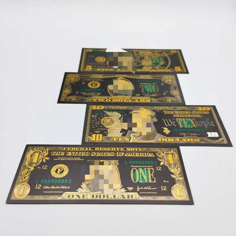 1 2 5 10 20 50 100 USD black gold foil banknote set gold foil gift collection