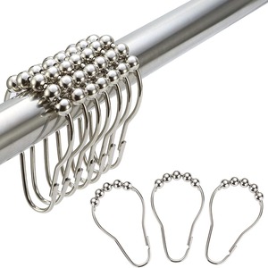 Jushang Hardware Stainless Steel Shower <b>Curtain</b> Hooks Five Bead Design Modern Simple Bathroom Hook <b>Rings</b> Slip Hook Type - Product Image 5