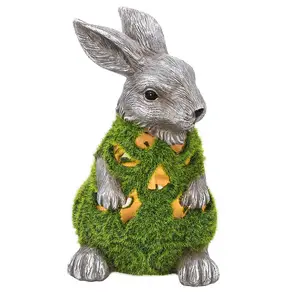 EAGLEGIFTS 2024 Resin Flocking Rabbit Artificial Grass Animal Garden Outdoor Easter Bunny Micro Landscape Bonsai Accessory