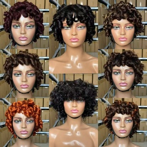 Perruque courte pour femme 100% cheveux humains, coupe pixie ondulée, noir naturel, bonnet <span class=keywords><strong>de</strong></span> perruque fabriqué à la machine - Product Image 4