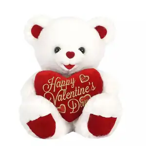 Factory Custom Stuffed Animals Sweet Heart Red Soft Happy Valentine's Day Plush Teddy Bear Gifts For Girls