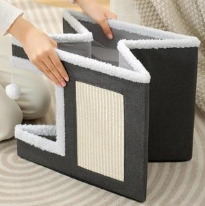 Maisons et condos pliables pour chats avec boule moelleuse et coussin à gratter Lit pour chat couvert pliable pour plusieurs petits animaux de compagnie - Product Image 6