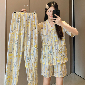 Pyjamas Women's Summer <strong>Clouds</strong> Ten Thousand Years Kimono Cute Cartoon Short Sleeve Shorts Trousers Three-Piece Pajamas - Product Image 3