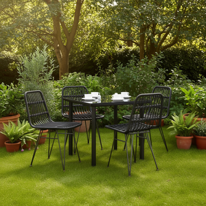 Set da Pranzo da Giardino in Polyrattan Nero per 4 Persone, Arredamento da Esterno dal Design Contemporaneo con Struttura in Metallo - Product Image 2