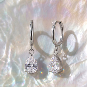 Boucles d'oreilles pendantes en acier inoxydable 316 en forme de poire avec zircone cubique 5A, boucles d'oreilles brillantes et transparentes, bijoux élégants et tendance - Product Image 6