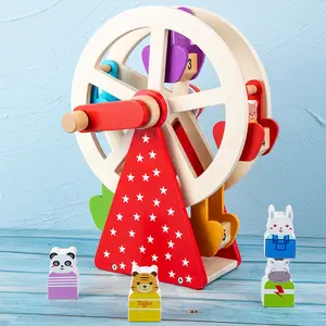 Игра Монтессори для раннего развития, Интерактивная игрушка с изображением животного, деревянное колесо обозрения для 3 + детских игрушек