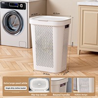 Grand panier à linge roulant en plastique durable avec panier à sous-vêtements, poignée et roulettes, design multifonctionnel