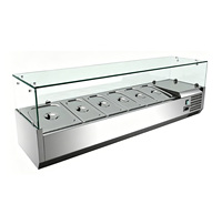 Table de préparation réfrigérée pour comptoir avec protection en verre pour le stockage à froid des garnitures de pizza et des ingrédients de salade
