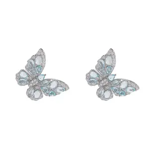 s925 Silver Needle Large Butterfly Luxury fashion micro-inset zircon earrings