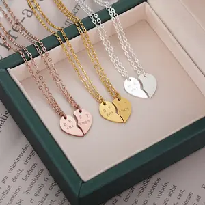 Sin deslustre 2 unids/set collar con colgante de corazón de acero inoxidable chapado en oro <span class=keywords><strong>mejor</strong></span> amigo amistad BFF <span class=keywords><strong>regalo</strong></span> de joyería de moda - Product Image 1