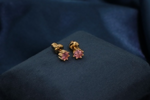 Tianyu Gems Classic Minimalist Pink Round <b>Opal</b> Stud <b>Earrings</b> for Women - Brass Gold-Plated Eight-Prong Setting - Product Image 3