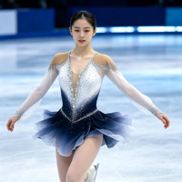 Robe de patinage artistique dégradé blanc marine, manches longues, strass, dos lacé, costume de compétition personnalisé pour enfants, adolescents et adultes, OEM