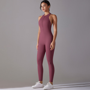 Combinaisons de gym à fermeture éclair Nouveau pantalon de yoga sexy pour femmes Pics Jumpsuit <span class=keywords><strong>One</strong></span> <span class=keywords><strong>Piece</strong></span> Bodys Yoga Low quantité minimale de commande Yoga Romper Long Leg - Product Image 4