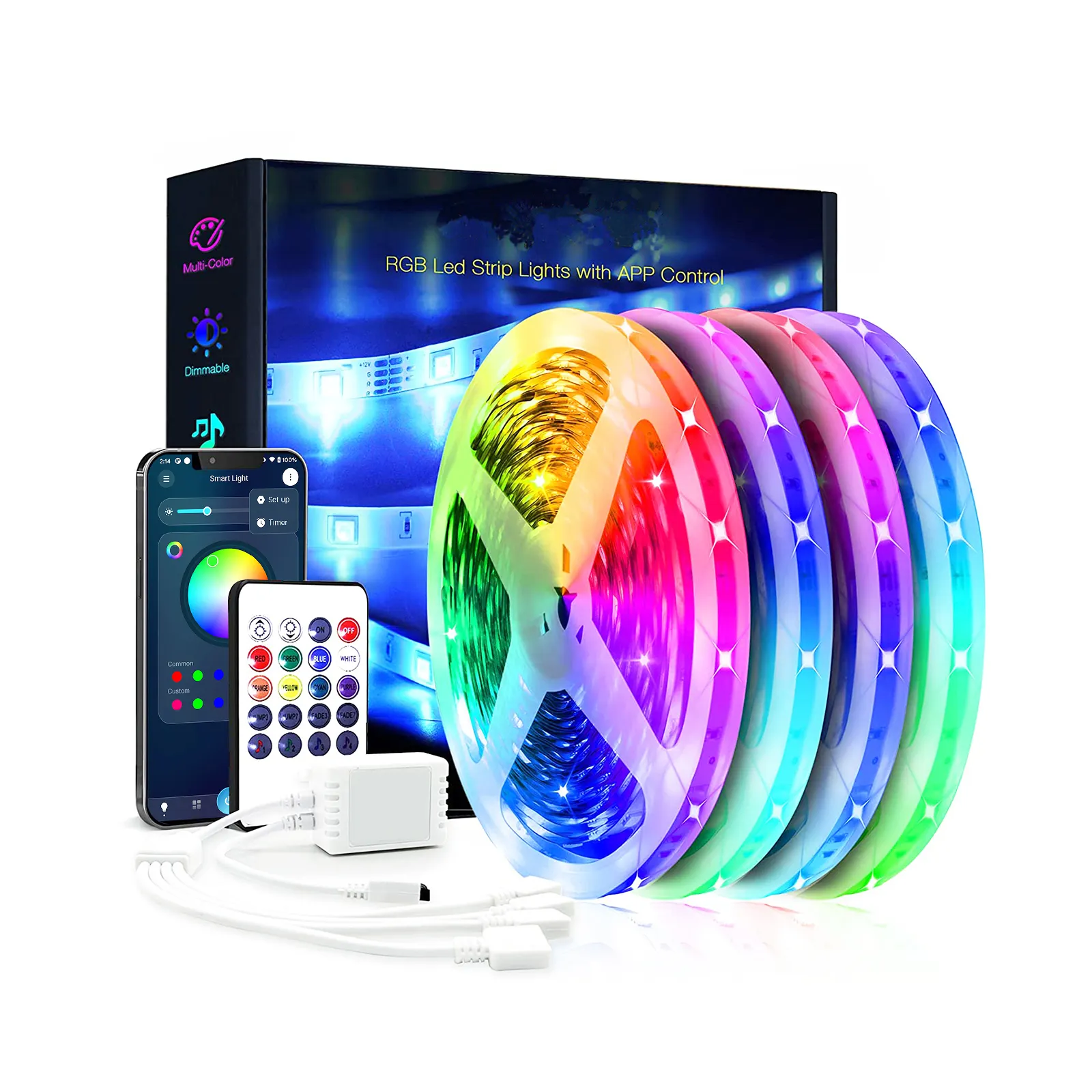 12V 200ft 60m SMD 5050 RGB Color Changing Decoration Rope for Building House Room Music Sync Smart LED Strip Light