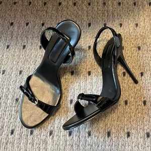 Sandalias de tacón alto de alta calidad con parte superior de cuero brillante, hebillas traseras desmontables, tacones delgados, elegantes zapatos de estilo francés. - Product Image 1
