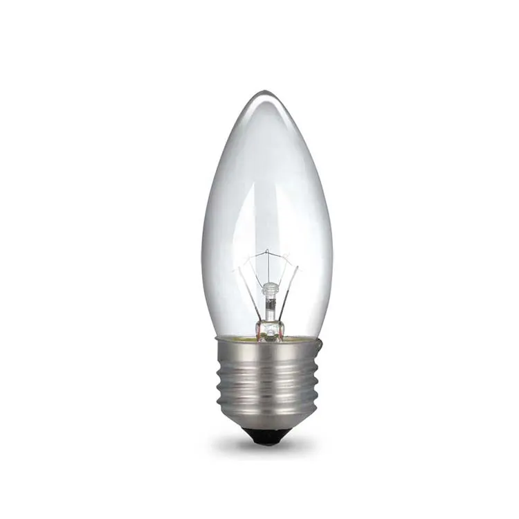 Factory Price 25W 40W 60W E27 E14 Aluminum Clear Glass C35 Incandescent Chandelier Light Bulbs , INC-C35