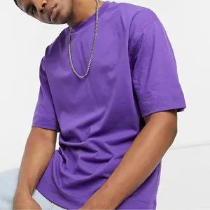 定做供应商批发高品质100% 纯棉T恤超大号紫色街头穿男女T恤