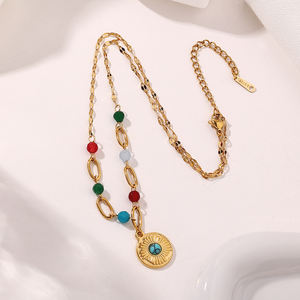 <span class=keywords><strong>สร้อย</strong></span>คอหินหลากสีสไตล์โบฮีเมียนใหม่ <span class=keywords><strong>สร้อย</strong></span>คลิป<span class=keywords><strong>ส</strong></span><span class=keywords><strong>แตน</strong></span><span class=keywords><strong>เล</strong></span><span class=keywords><strong>ส</strong></span>ชุบทอง 18K พร้อมจี้รูปพระอาทิตย์ประดับเทอร์ควอยซ์ - Product Image 4