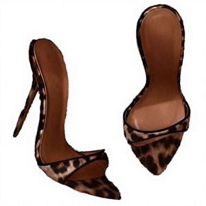 High Quality PU Red Bottom Ladies Sandals European American Summer Stiletto Slip-On <b>Open</b> Fashion Pumps Leopard Print Spring - Product Image 2