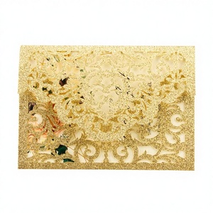 Cartes d'invitation de mariage découpées au <span class=keywords><strong>laser</strong></span> en <span class=keywords><strong>papier</strong></span> pailleté bleu champagne argenté or rose 5x7 po, invitations de vœux, Quinceañera - Product Image 1