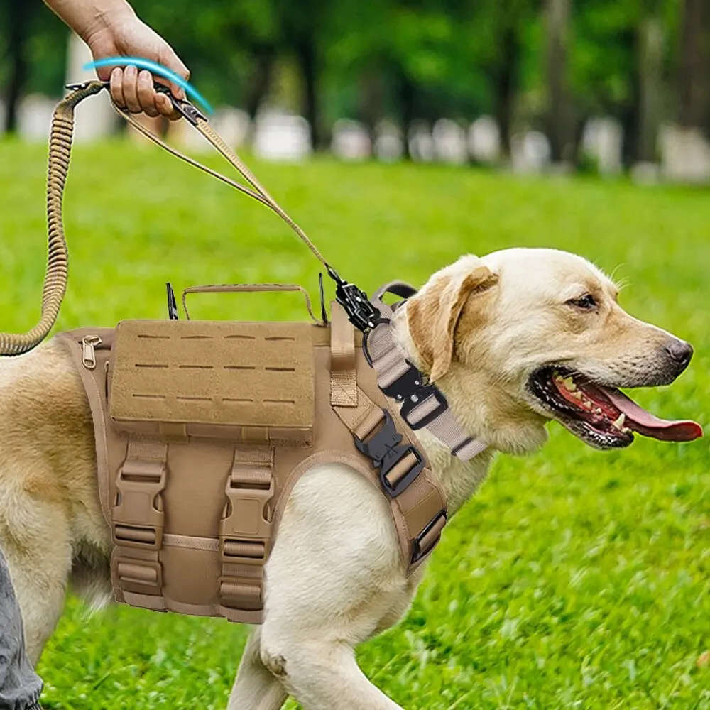 Kalung dan tali kekang anjing nilon, rompi keamanan tahan lama tugas berat untuk latihan hewan peliharaan luar ruangan kerah Harness anjing taktis