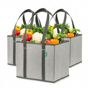 Heavy Duty Reusable <b>Large</b> Non-woven Grocery Bag Foldable Shopping Cart Organizer 3 <b>Pack</b> - Product Image 1