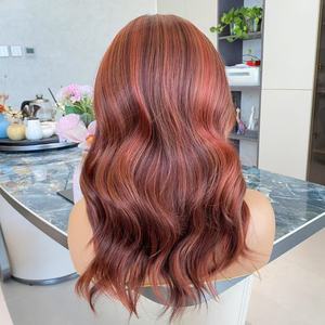 ราคาส่งจากโรงงาน วิกผมสังเคราะห์แบบผูกเชือกด้านหน้า 13x4 สีแดงทองแดงไฮไลท์ ลอนคลาย คุณภาพสูง - Product Image 5