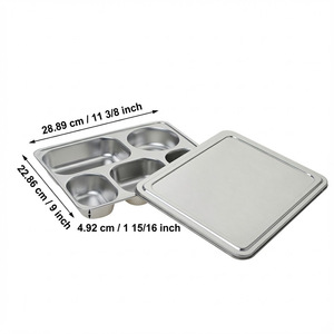 Stainless Steel Lunch Box 9x11.38 Inch 4 Compartment With Lid For Student Canteens - Product Image 3