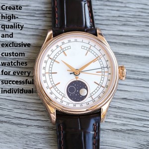Nuovo Modello di Orologio da Uomo Tutto in Oro Rosa e Oro Rosso con Tecnologia Avanzata, Cinturino in Pelle Italiana Nera e Fasi Lunari - Product Image 2