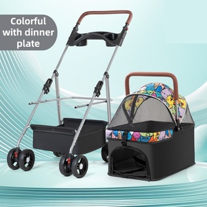Portable <b>Foldable</b> Pet Stroller for Small & Medium Dogs Comfortable with 4 Wheels Adjustable Carrying & Water Bowl Set for Cats - Product Image 3