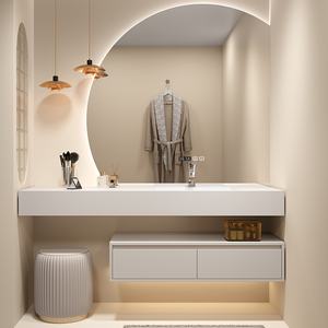 Moderno e minimalista mobiletto da <span class=keywords><strong>bagno</strong></span> <span class=keywords><strong>in</strong></span> legno massello <span class=keywords><strong>con</strong></span> lavello <span class=keywords><strong>in</strong></span> granito senza soluzione di continuità integrato <span class=keywords><strong>in</strong></span> un unico pezzo - Product Image 3