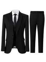 Setelan Jas Pria 3 Potong Slim Fit Model Bisnis Kancing Satu Baris Bahan Bernapas Gaya Italia Jas Pengantin Bergaris