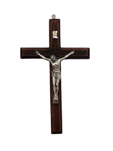 Colgante de Cruz católica de madera de joyería <span class=keywords><strong>DIY</strong></span> con color plateado antiguo Jesús e INRI - Product Image 2