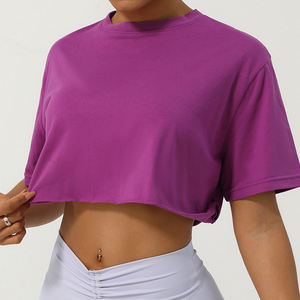 HEARUISAVY été Yoga vêtements sport à manches courtes T-shirt ample Fitness haut col rond décontracté <span class=keywords><strong>femmes</strong></span> en plein air cyclisme haut de sport - Product Image 6