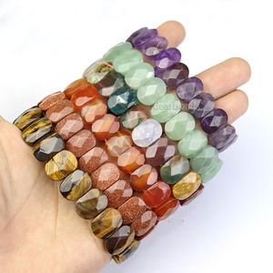 Wholesale Natural Faceted Rectangle Stone Oval <strong>Beaded</strong> <strong>Bracelet</strong>, Healing Gemstone Elastic Durable <strong>Bracelets</strong> for Women Gift - Product Image 2