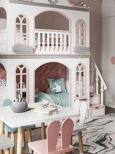 Cama <span class=keywords><strong>de</strong></span> Princesa Creativa <span class=keywords><strong>de</strong></span> Dos Pisos Estilo Castillo Vintage para Habitación <span class=keywords><strong>de</strong></span> Niñas, Cama con Almacenamiento en Cabina o Ático, Sensación <span class=keywords><strong>de</strong></span> Lujo, Personalizable - Product Image 3