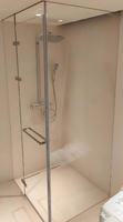 Cabine de douche coulissante carrée sans cadre moderne avec verre trempé et plateau circulaire en pierre artificielle - Conception portable pour usage hôtelier