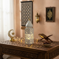 Lampes à vent décoratives pour le festival du Ramadan Mubarak, lanternes musulmanes pour la maison, lampe de table en fer LED creuse, lumière d'ambiance intérieure nocturne