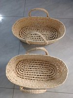 Paniers de rangement pour bébé en jonc de mer, rotin et corde de coton avec couvercle, support et matelas à langer en feuilles de maïs, paniers à langer Moses pour bébé