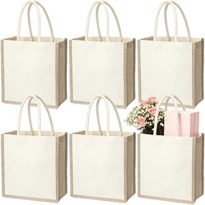 Custom Jute Canvas <b>Tote</b> <b>Bag</b> Reusable <b>Hessian</b> Burlap Shopping <b>Bag</b> with Zipper Handle for Daily Travel - Product Image 3