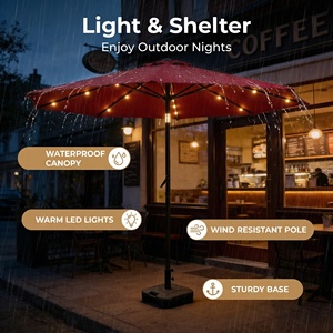 Sombrilla de Patio LED de 2.3m con Energía Solar y 18 Luces, Sombrilla Inclinable con Manivela <span class=keywords><strong>para</strong></span> Jardín, Terraza, Cafetería, Restaurante - Product Image 3
