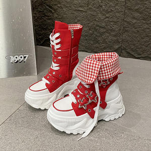 Zapatillas de Mujer Otoño-Invierno 2025, Estilo Europeo Americano, Caña Alta, Suela Gruesa, Punta Redonda, Hebilla de Cinturón, Color Sólido - Product Image 3