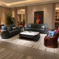 Ensemble de canapés de luxe convertible en bois d'ébène sculpté à la main, en bois massif moderne avec revêtement en cuir pour villa, salon, bureau, hôtel