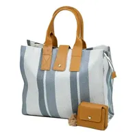 Set Dompet Selempang Wanita Mewah Vintage Bergaris, Lapisan Kulit Poliester, Kantong Dalam Ber-resleting, Tas Tangan Kasual
