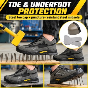 Zapatos de seguridad con punta de acero para hombre, de gamuza, con cordones, resistentes a pinchazos, antideslizantes, con suela duradera - Product Image 2