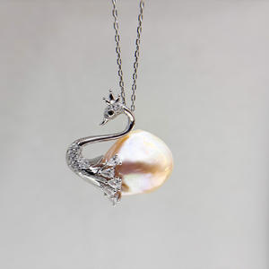 Pendentif en argent S925 31477DIY avec perles différentes de 12 à 15 mm, support vide, accessoire cygne or/argent pour breloques DIY - Product Image 3