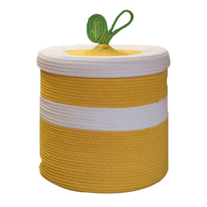 Yellow Round <b>Storage</b> <b>Basket</b> With Lid Dustproof Toy Organizer <b>For</b> Kids Room <b>Large</b> Capacity Standing Type - Product Image 4