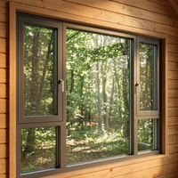 Ventana Abatible de Aluminio y Vidrio de Diseño Moderno de Primera Marca, Resistente al Viento y Térmica, con Puerta Abatible y Ventana Exterior, Nuevo Diseño
